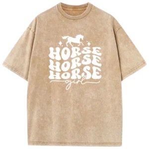 Horse Horse Horse Girl Washed Tshirts - Coffee
