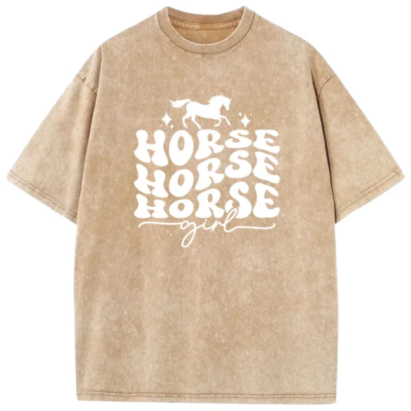 Horse Horse Horse Girl Washed Tshirts - Coffee