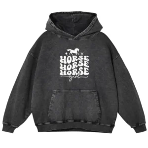 Horse Horse Horse Girl Washed Pullover Hoodie