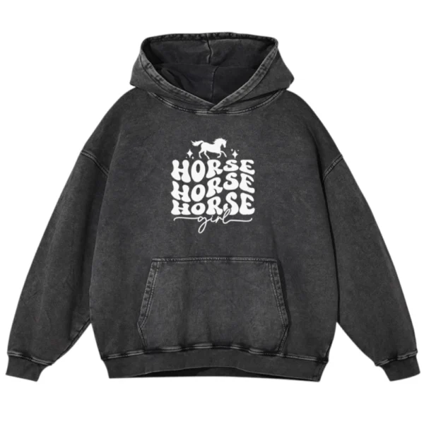 Horse Horse Horse Girl Washed Pullover Hoodie