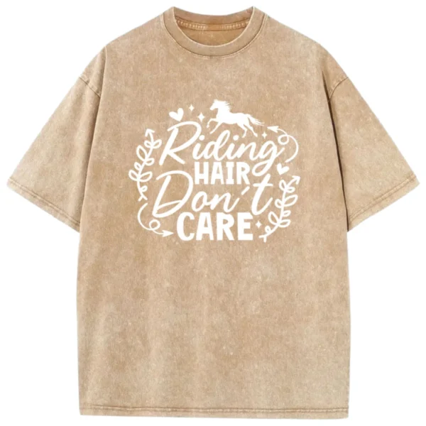 Riding Hair Don't Care Washed Tshirts - Coffee