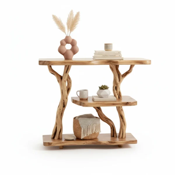 Freestanding Driftwood Nightstand, Rustic Plant Stand & Natural Shelving Furniture