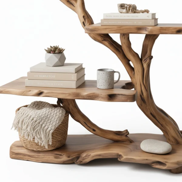 Handcrafted Driftwood Bookcase Nightstand - Rustic Tree Branch Design