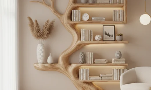 Handcrafted Driftwood Tree Branch Corner Shelf – Floating Mid-Century Bookcase, Custom Rustic Wall-Mounted Home Decor4