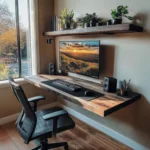Handcrafted Floating Desk and Wall Shelf Set