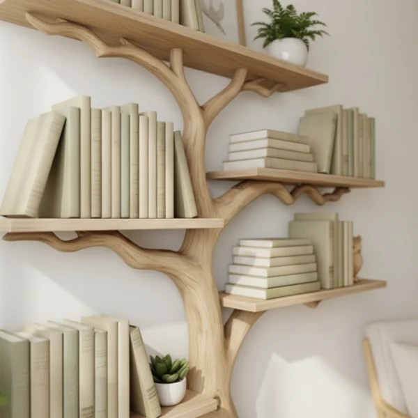 Handcrafted Floating Tree Bookshelf