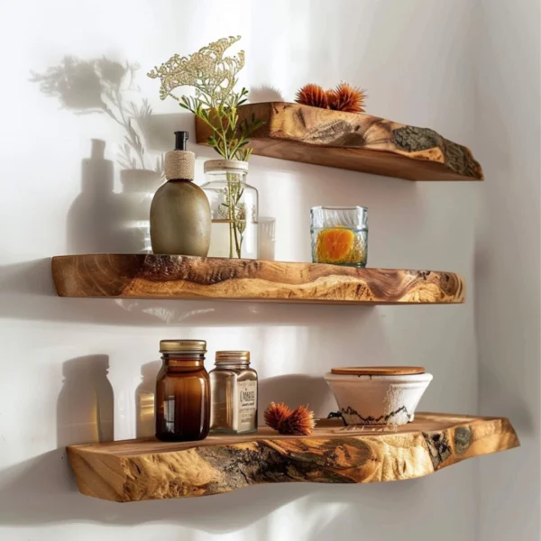 Handcrafted Live Edge Floating Shelf – Natural Wood Wall-Mounted Accent