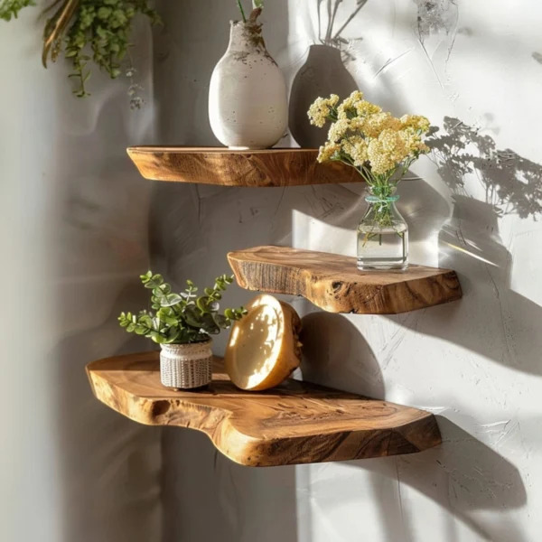 Handcrafted Live Edge Floating Shelf – Natural Wood Wall-Mounted Accent