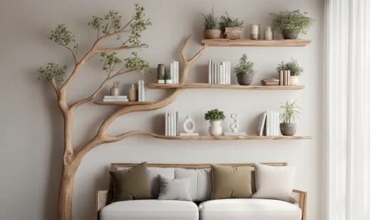 Handcrafted Rustic Tree Bookshelf – Art Handmade Furniture Vintage Office Decor4