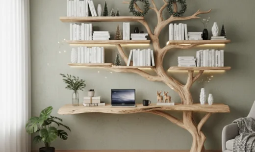 Handcrafted Tree Branch Bookshelf – Rustic Bookcase for Home Decor4