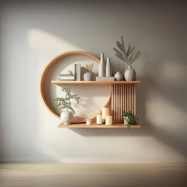 Handmade Full Round Wood Wall Shelf - Modern Rustic Floating Shelf with Slatted Detail