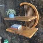 Handmade Full Round Wood Wall Shelf - Modern Rustic Floating Shelf with Slatted Detail