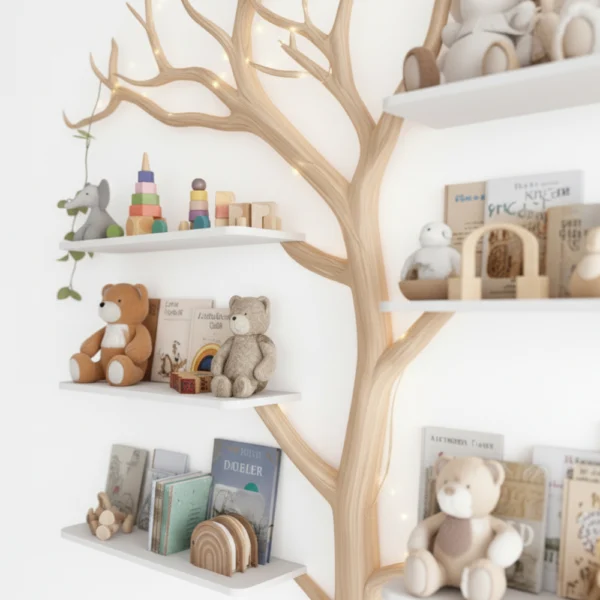 Handmade Montessori Tree Bookshelf Kids - Solid Wood Floating Shelves Bookcase Nursery