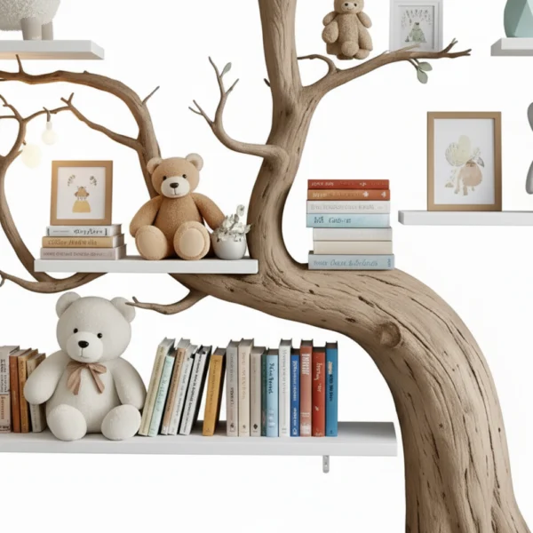 Handmade Tree-Shaped Bookshelf - Natural Wood Wall Display for Kids' Rooms & Classrooms