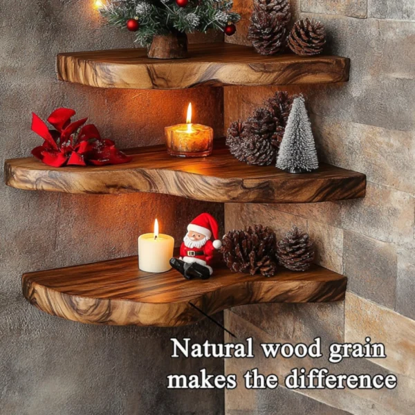 Live Edge Corner Shelf Solid Wood - Corner Wall Shelf Walnut Home Decor