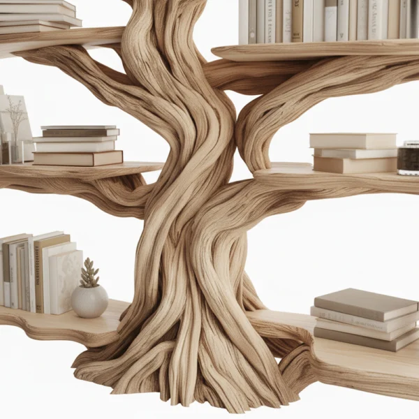 Live Edge Rustic Tree Bookshelf - Handcrafted Solid Wood Statement Piece