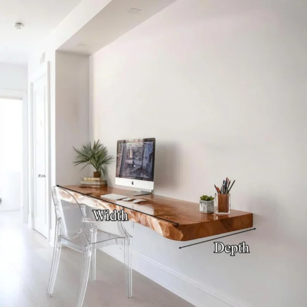 Rustic Design Live Edge Floating Solid Wood Desk