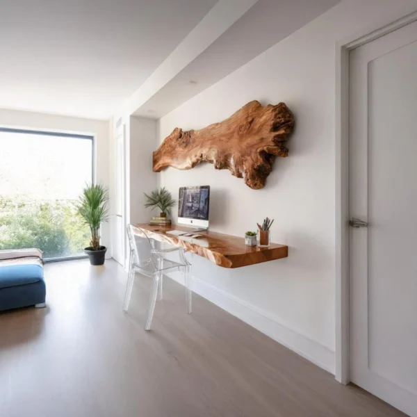 Rustic Design Live Edge Floating Solid Wood Desk