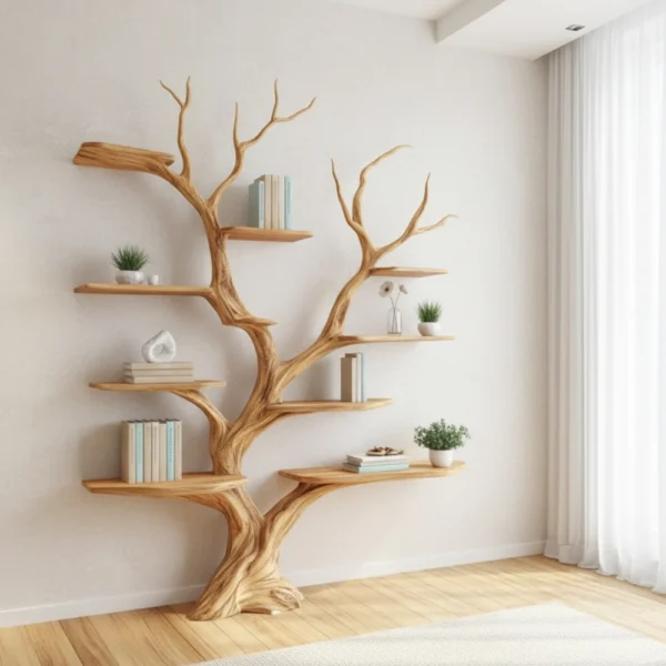 Rustic Driftwood Tree Branch Bookshelf –Home Decor Gift for Book Lovers