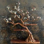 Rustic Solid Wood Cherry Blossom Tree Bookshelf