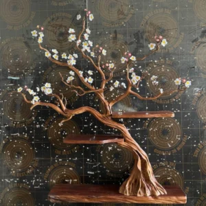 Rustic Solid Wood Cherry Blossom Tree Bookshelf2