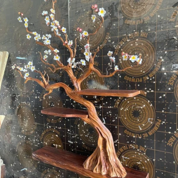 Rustic Solid Wood Cherry Blossom Tree Bookshelf