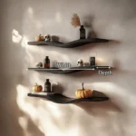 Rustic Solid Wood Wave Floating Shelves Handcrafted