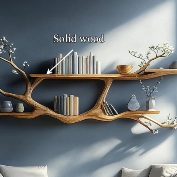 Rustic Tree Branch Wall Bookshelf - Handmade Nature Inspired Storage for Living Room or Bedroom