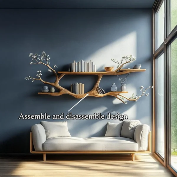 Rustic Tree Branch Wall Bookshelf - Handmade Nature Inspired Storage for Living Room or Bedroom