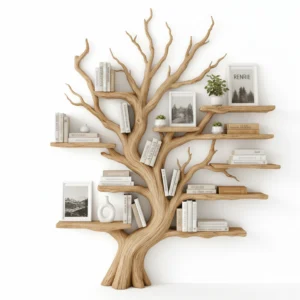 Rustic Wooden Oak Book Shelf tree craft for indoor living room Corner Indoor