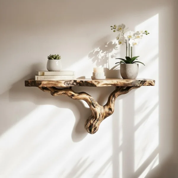 Sculptural Live Edge Branch Floating Shelf - Upcycled Natural Art