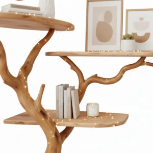 Tree-Shaped Driftwood Bookshelf Handmade Wall Shelf from Natural Branches2