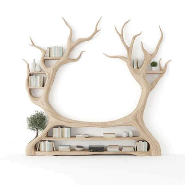 Tree-Shaped TV Stand & Bookshelf Unit - Handcrafted Solid Wood Wall Display