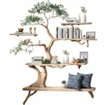 Tree-Shaped Wooden Bookshelf – Handmade Solid Wood Shelf For Interior Decoration