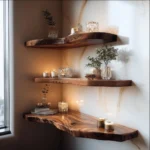 Luxury Live-Edge Corner Floating Shelf – Solid Monkey Pod Wood